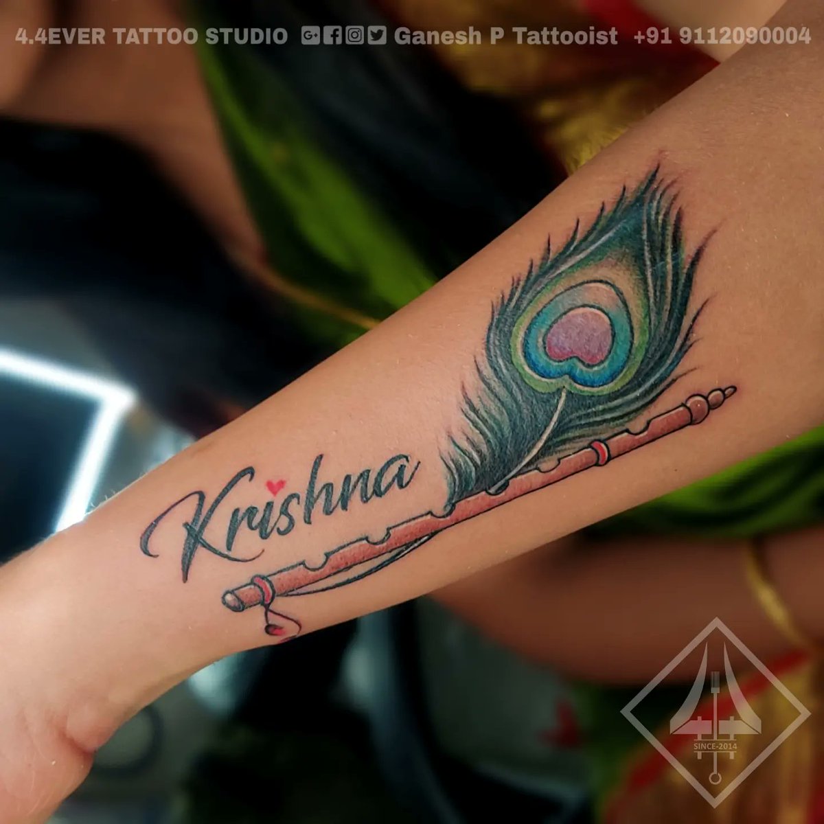 Krishna name flute with feather tattoo  krishna tattoo design   Krishna  tattoo Feather tattoo Tattoos