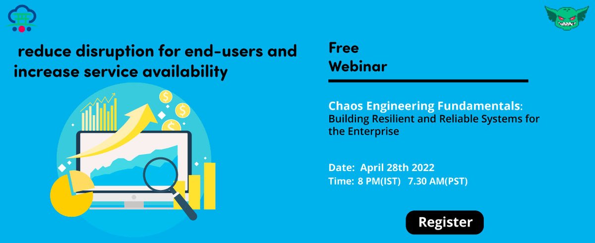 Vir_PlayGround's tweet photo. Reduced disruption for end-users increases service availability by implementing chaos engineering. Join free webinar on Chaos Engineering Fundamentals with Kyle &amp; @niladrimc on 28 April 22 at 8PM(IST)- https://t.co/X6HN5GRvFi 
#gremlin #chaosengineering #devops #devsecops https://t.co/XdZW6L9pN1