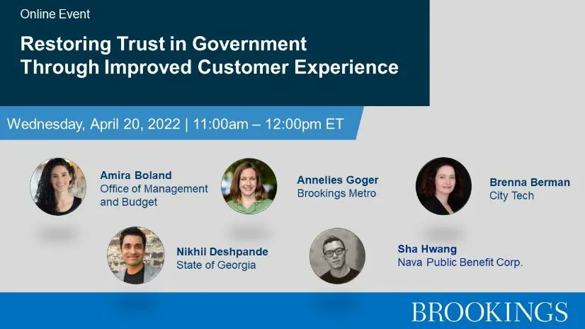 There's still time to join us to chat about improved user experience in #GovtServices with @AmiraBoland @annelies_goger @brennaberman @nikofthehill and @shashashasha. Hosted by @BrookingsMetro. Starting in 30 mins: buff.ly/38T5B8w