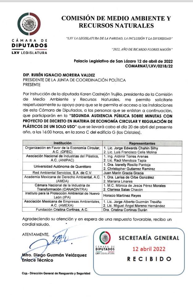 Hoy, la presidenta y vicepresidenta de nuestra fundación, la <a href="/DraCrisCortinas/">Dra. Cristina Cortinas</a> y la Dra. <a href="/IzarellyRosillo/">Izarelly Rosillo</a>, participarán en la 2a Audiencia pública sobre minutas con proyecto de decreto en materia de #EconomíaCircular y regulación de #plásticos de un solo uso.
<a href="/Mx_Diputados/">H. Cámara de Diputados</a>
