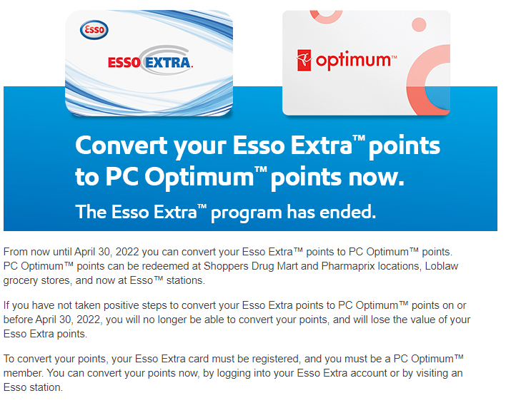 LAST Chance to convert Esso Extra to PC Optimum https://t.co/Swb7RRDstO https://t.co/LW3SithxYw