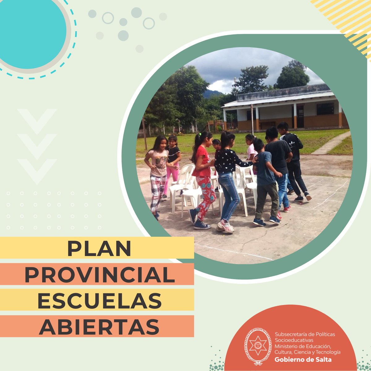 PseSalta's tweet photo. Continúan las actividades del Plan Provincial Escuelas Abiertas

Cada Sábado niños, niñas y adolescentes participan de talleres de deporte y recreación, robótica, arte, folclore, ajedrez y acompañamiento a las trayectorias escolares en 50 instituciones educativas. https://t.co/xljMFUWOYu