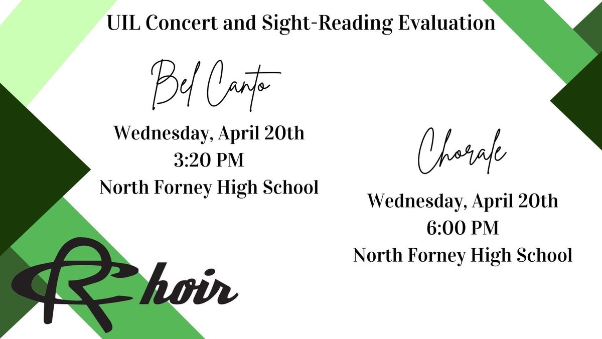 Royse City High School Choir will perform this afternoon for the 2022 UIL Concert and Sight-Reading Evaluation. Best wishes to all of the singers for a great run-through of their stage music and a calm approach to sight-reading.