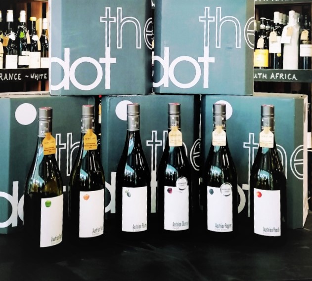 Austrian Apple🍏 100% Gruner Veltliner
Austrian Cherry🍒 100% Zweigelt
Austrian Nut 🥜 100% Pinot Blanc
Austrian Peach🍑 100% Riesling
Austrian Pepper 🤧 100% Gruner Veltliner
Austrian Plum 💜 100% St. Laurent
The Dot range is on taste on Fridays and Saturdays at Vine &amp; Juniper.