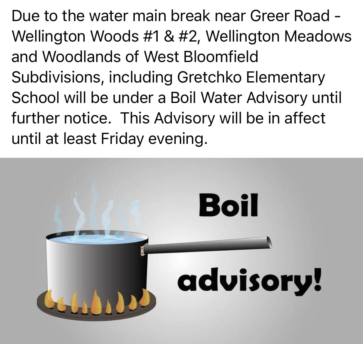 West Bloomfield PD on Twitter "Boil Advisory Wellington 1&2