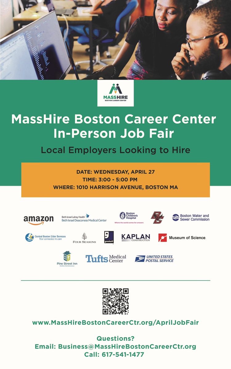 juliaforboston's tweet photo. MassHire Boston is hosting an in-person #jobfair! Local employers are looking to hire! Happening Wednesday April 27th 3-5pm. For more information please visit: https://t.co/1XwDD9GXZU
#BostonWorks https://t.co/ou7tkEnul4