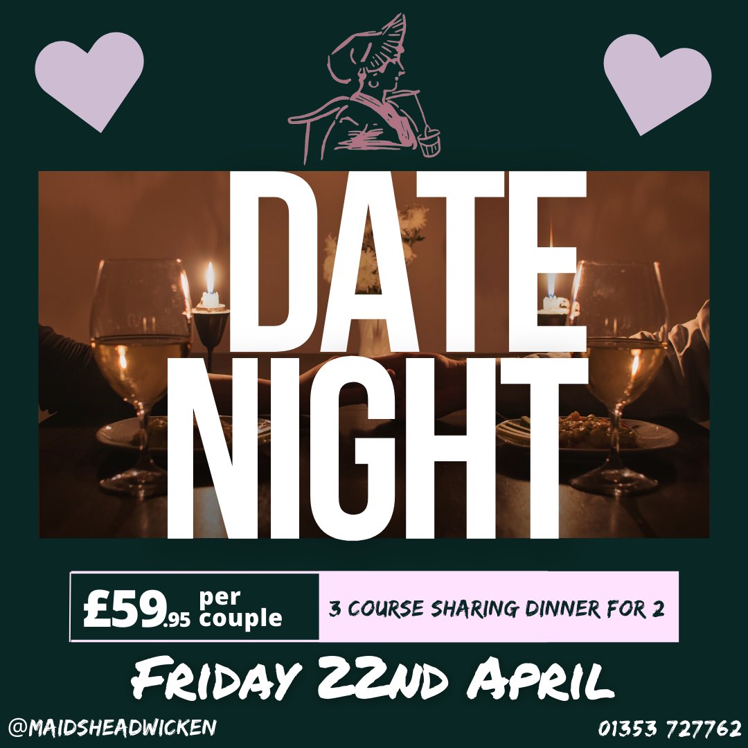 MaidsWicken's tweet photo. Get the baby sitter organised as this Friday is #Datenight💕Go on you know you deserve it! #bitofustime #timeforus Reservations 01353 727762 or https://t.co/EiqdLNa0tc 

#hollandhospitality #wicken #wickenfen #Ely #Cambridge #newmarket #suffolk #thatched #countrypub in the #fens https://t.co/1ZfgfNQwYm