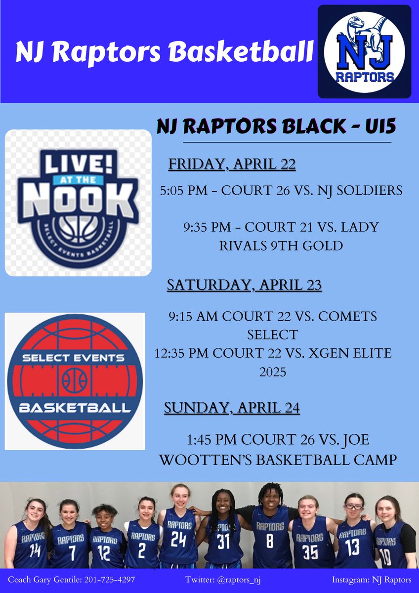 Our 15U team is ready to battle this weekend.  Check us out at Spooky Nook.  <a href="/SelectEventsBB/">Select Events Basketball</a> <a href="/LaurenGentile17/">Lauren Gentile</a> <a href="/samanthagrella/">Samantha Grella</a> <a href="/TheMilanJones/">Milan Jones</a> <a href="/Gabby13bball/">Gabrielle Kot</a> <a href="/talialeborgne/">Talia</a> <a href="/TinyGreenNBS/">Coach Tiny Green</a> <a href="/kyliesheridan31/">Kylie Sheridan</a> <a href="/ushoops/">Coach Rich Leary</a>