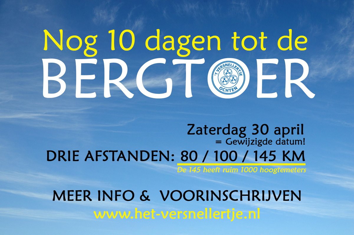 Nog 10 dagen tot onze Bergtoer!