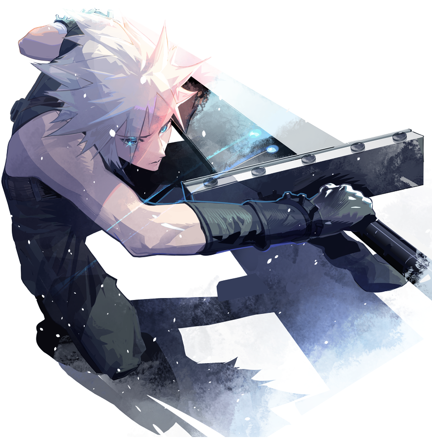 cloud strife 1boy male focus weapon solo spiked hair gloves sword  illustration images