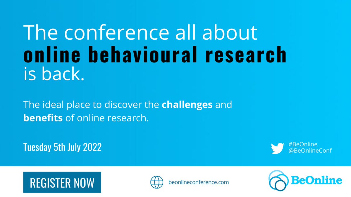 BeOnlineConf's tweet image. Yes it&apos;s true, we&apos;re back!

#BeOnline2022 will be held on Tuesday July 5th.

We&apos;re bringing together a fantastic line up of speakers to share their experiences with online #researchmethods.

Save your spot and be the first to get programme information: beonlineconference.com/sign-up/