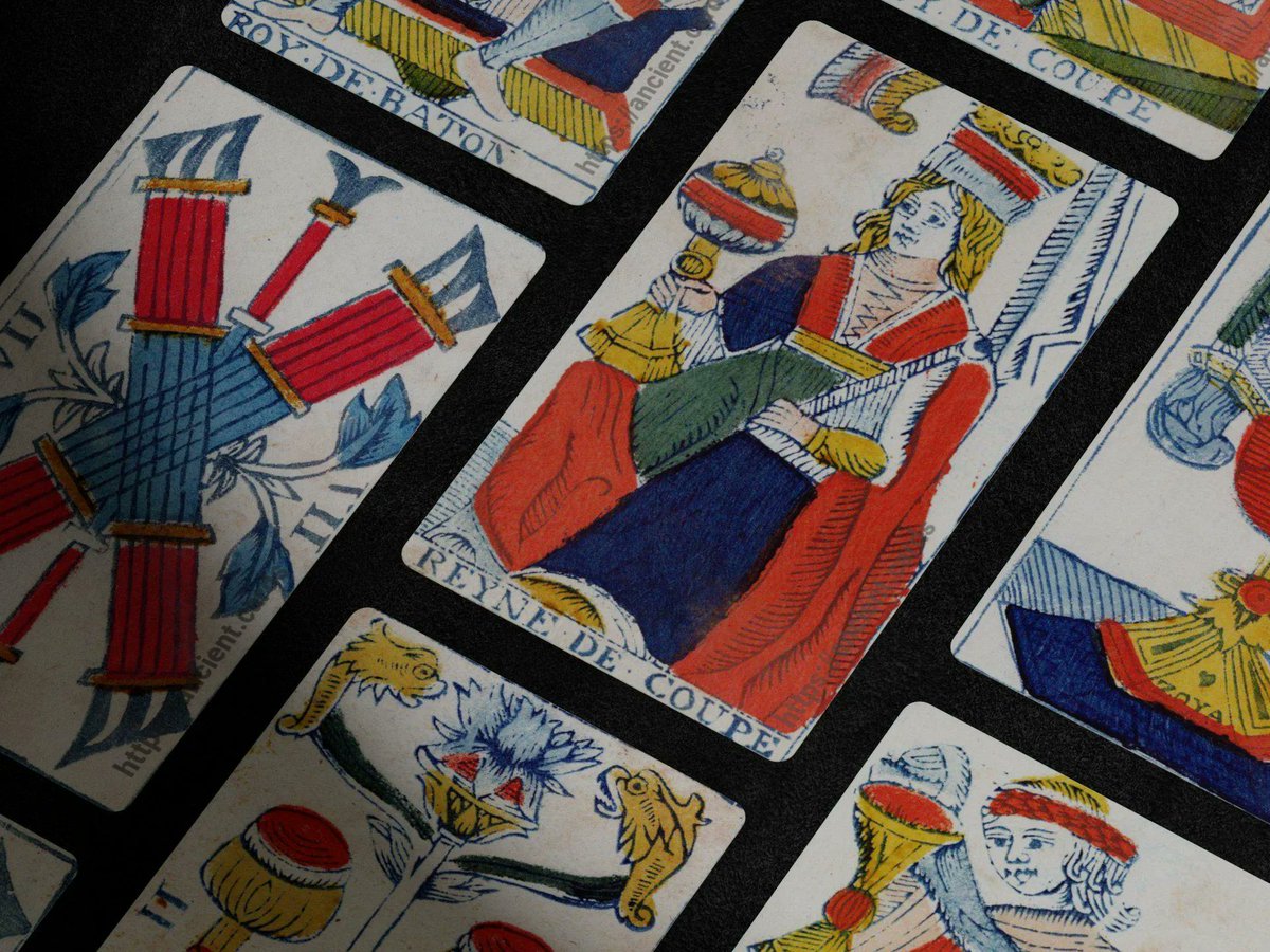MaisonEtteilla's tweet photo. Wonderful Grand Tarrau Fin Tarot cards made in France by Carrajat in 1840. More photos here 👉 https://t.co/T4jWGjf1cP

#tarot #TarotReading #dailytarot  #playingcards #tarotcards https://t.co/OTV1Vmj6j8