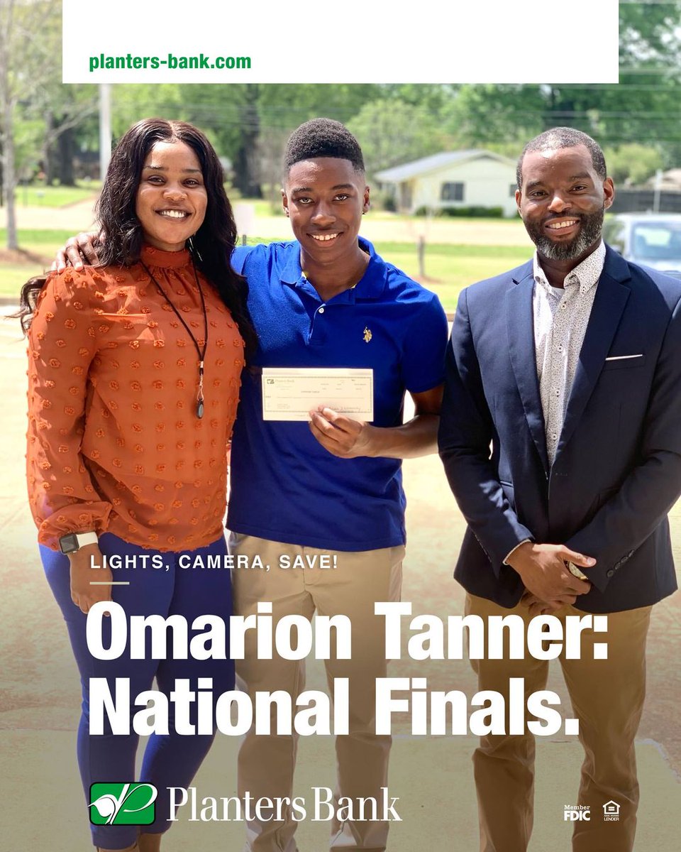 PlantersB's tweet photo. Latoya Robinson presents Omarion Tanner with his Planters Bank award for his work during the "Lights, Camera, Save!" competition. Accompanying Omarion is his uncle, Kendall. Omarion is in the National Finals now!
#lightscamerasave #plantersbank #indianolams #SunflowerCounty https://t.co/LDNwSiodFq