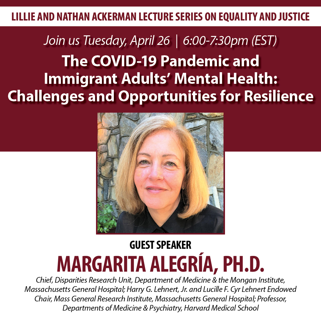 BaruchMarxe's tweet photo. 📣 Join us next Tuesday for Ackerman Lecture Series with guest speaker Dr. Margarita Alegría.
Zoom RSVP: https://t.co/an4CxmjjaJ
@MassGeneralNews @harvardmed @MGH_CCCSEW @MGHMedicine
#MarxeSchool #MarxeStudents #Baruch #BaruchStudents #COVID19 #MentalHealth https://t.co/QruJsUID9Q