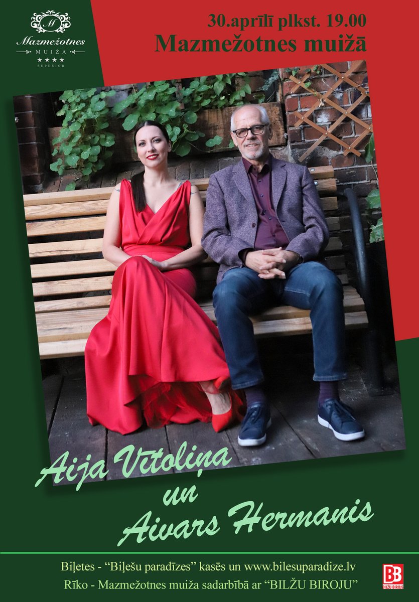 30.aprīlī plkst. 19.00 Mazmežotnes muižā notiks šarmantās dziedātājas A. Vītoliņas un leģendārā ģitārista A. Hermaņa koncerts. 
Tā būs tikšanās mūzikā, baudot smeldzes piepildītās un sirsnīgās melodijas no mūziķu repertuāra. 
Biļetes: bilesuparadize.lv
