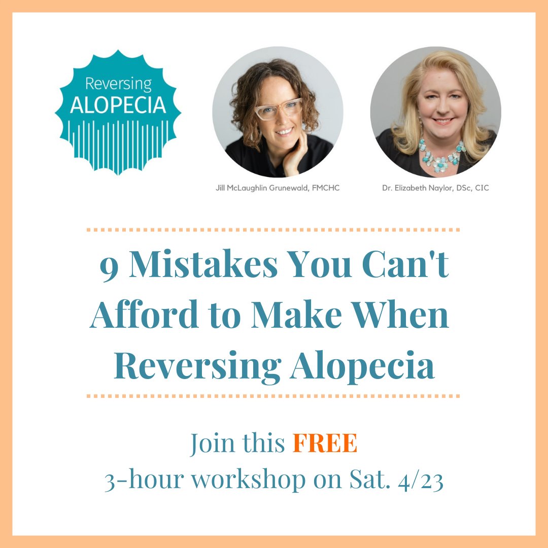 9 Mistakes You Can’t Afford to Make When Reversing Alopecia is a hair loss workshop happening this Sat. It’s FREE, will be recorded, and you’ll receive an amazing Alopecia Labs Guide.  #alopecia #alopeciaawareness #hairloss ➡️ bit.ly/3rFjIoh