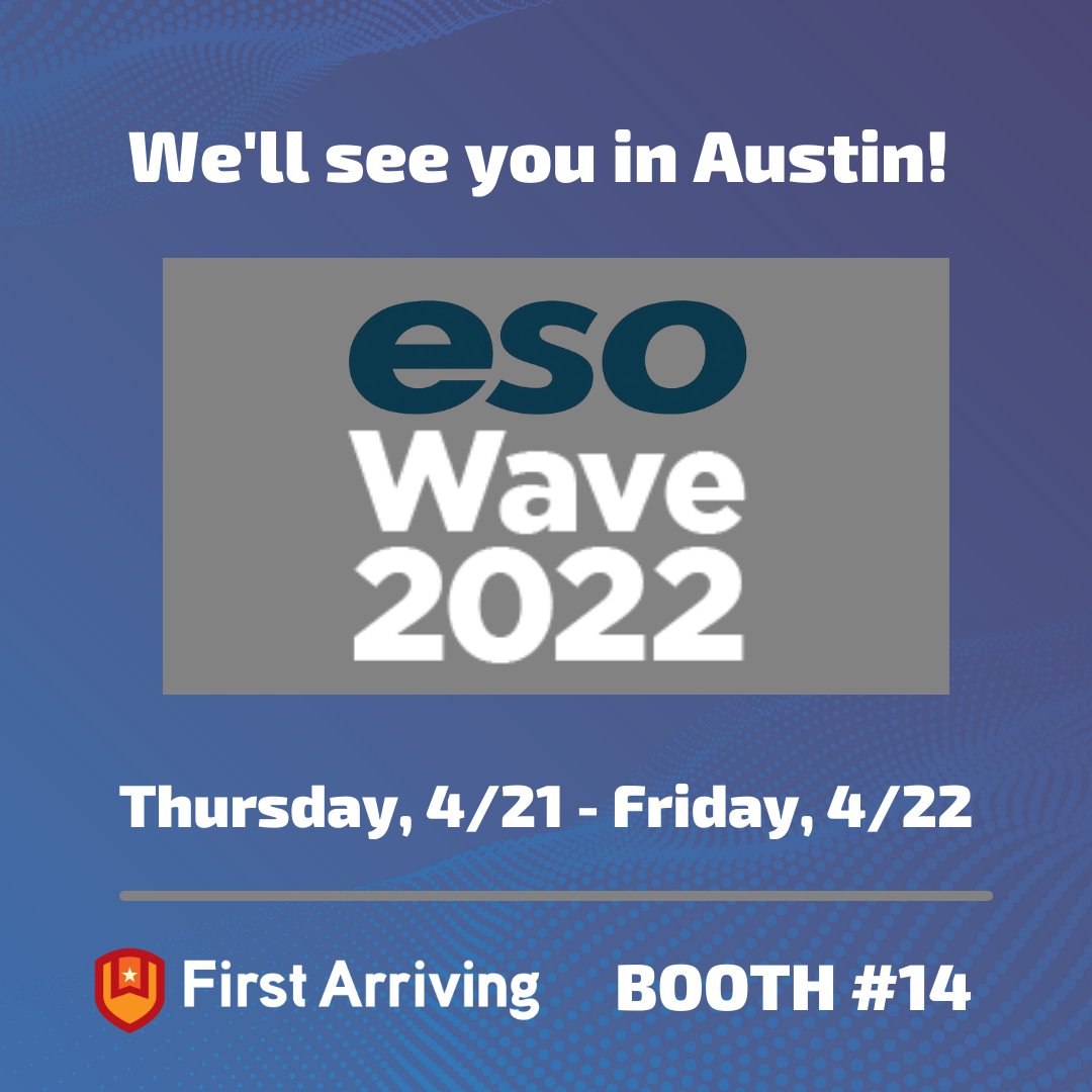 FirstArriving's tweet photo. We're headed to Austin for ESO Wave! Come stay hi to our team members starting TOMORROW. Check out our full list of April events here: https://t.co/C2XvAZvjsf #ESOWave https://t.co/HZnP2udWVg