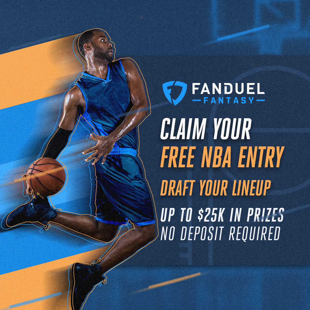 FanDuel's tweet photo. 🏀💰 Start playing Fantasy on us! Claim your free NBA entry and play to win millions in cash prizes 💰🏀