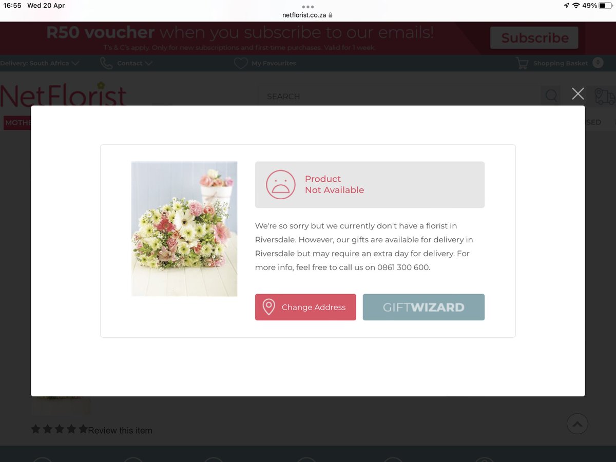 Dearest <a href="/NetFlorist/">Netflorist</a>… please fix your system. I enter the delivery location, to view what products are available, select a product and enter all details for delivery, only to get a sad message that you guys are not able to deliver. Super frustrating 😡💐