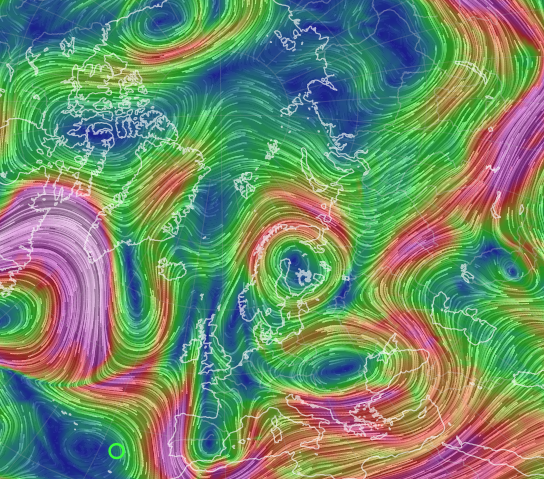 xr_cambridge's tweet photo. Colder in southern Spain than northern Norway today. Jet stream is a mess due to polar vortex split https://t.co/R4dza3198D