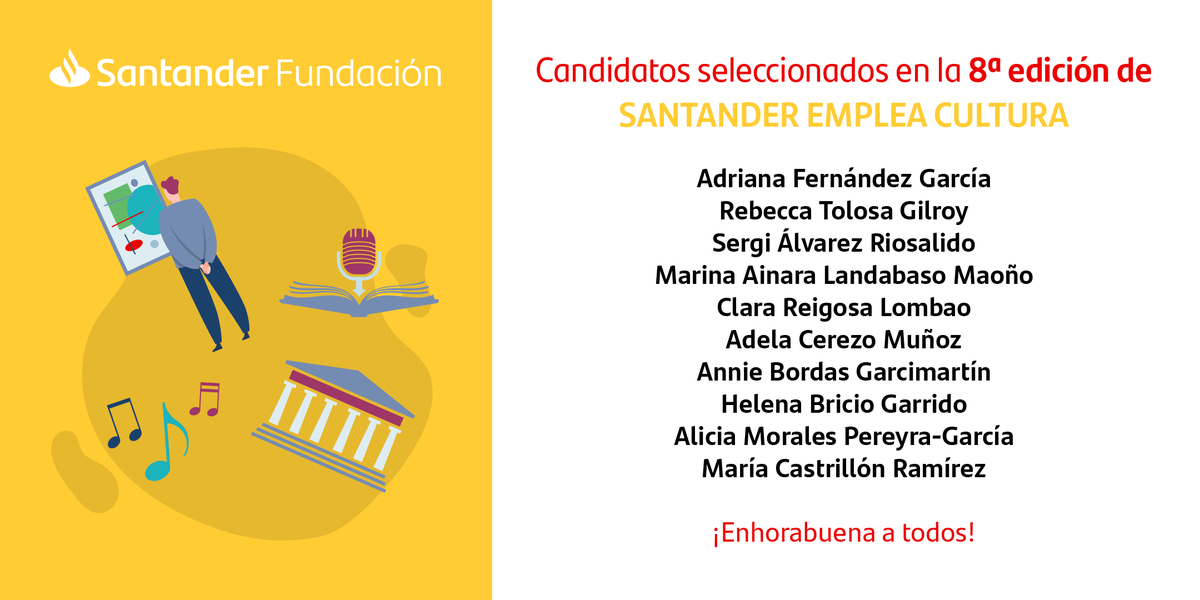 📢 ¡ATENCIÓN! Presentamos a los 10 candidatos seleccionados de la 8ª edición de #EmpleaCultura, nuestro programa destinado a apoyar al #SectorCultural y crear #empleo de calidad entre los jóvenes. ¡Enhorabuena a todos! bit.ly/3KZrvFp