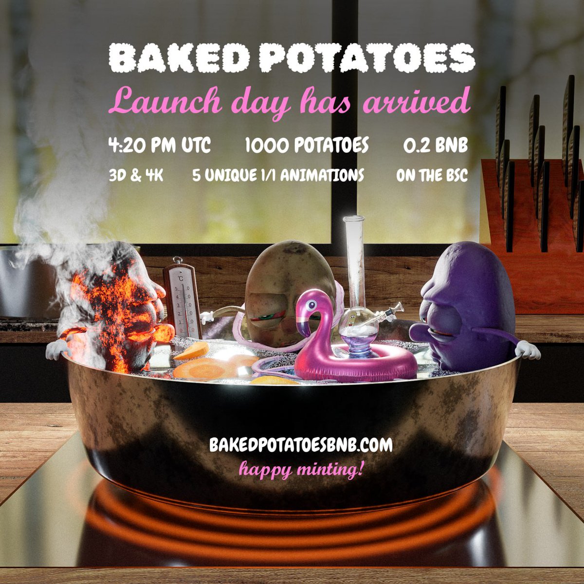 MeppelZoo's tweet photo. the website for mint:
https://t.co/cTIzhwRRqs
#Building  for a #better #Tomorrow  on 4-20

#DYOR 
@BakedPotatoBNB

https://t.co/Cu4GujXEOT

#BakedPotatoes #BNB #NFT #BSC #BSCGem #BNBChain #NFTCollection #Binance #NFTCommunity #3DNFT 
@TheBinanceNFT

@BNBCHAIN

 #420launch https://t.co/AXH49ToM53