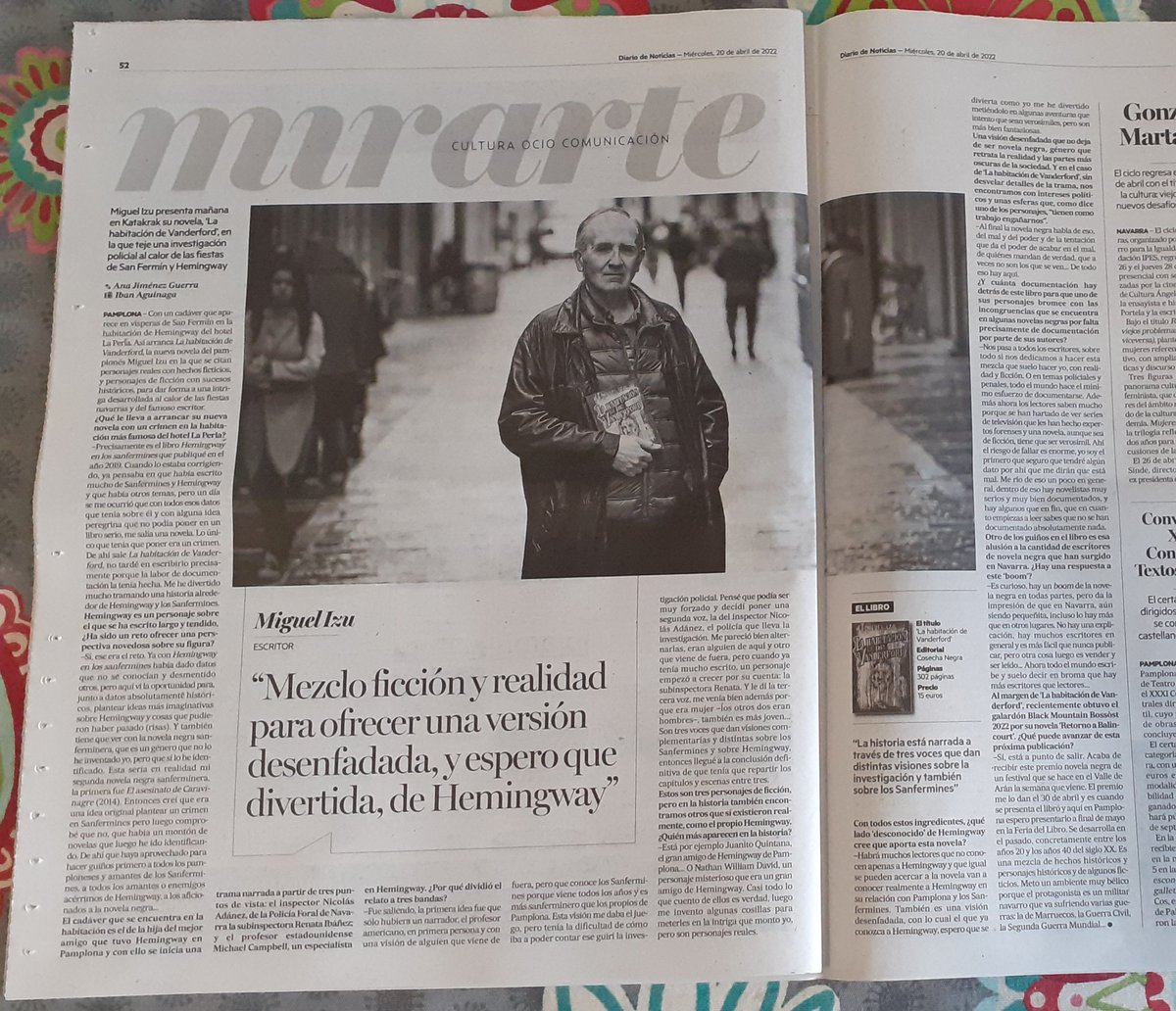 Hoy podéis leer en <a href="/NoticiasNavarra/">Diario de Noticias</a> la fantástica entrevista que Ana Jiménez Guerra le ha hecho a <a href="/Miguel_Izu/">love☄️</a> sobre su nueva novela, #LaHabitaciónDeVanderford, de <a href="/cosechanegra/">cosecha negra ediciones</a>, que se presenta mañana a las 19 horas en <a href="/katakrak54/">katakrak liburuak</a> con <a href="/SusanaRLezaun/">Susana Rodríguez Lezaun</a>  y <a href="/LauraPLarraya/">Laura Pérez de Larraya</a>.