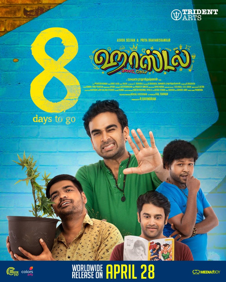 Kollywood Now (@kollywoodnow) on Twitter photo From the 👨💰producer of 'Vikram Vedha🔫' and 'Airaa🦋',
🏵🎬<a href="/tridentartsoffl/">Trident Arts</a>'s next Rom-Com #HOSTEL🏫🎓🎉 starring <a href="/AshokSelvan/">Ashok Selvan</a> - <a href="/priya_Bshankar/">Priya BhavaniShankar</a>💑🍀 is slated to release🗳 in 🎱 days..
#HostelfromApril28🙋♀️🚪🚫
#AshokSelvan @krrishskumar <a href="/pravethedop/">praveen kumar</a> #BoboShashi <a href="/Raguledit/">Ragul</a> From the 👨💰producer of 'Vikram Vedha🔫' and 'Airaa🦋',
🏵🎬<a href="/tridentartsoffl/">Trident Arts</a>'s next Rom-Com #HOSTEL🏫🎓🎉 starring <a href="/AshokSelvan/">Ashok Selvan</a> - <a href="/priya_Bshankar/">Priya BhavaniShankar</a>💑🍀 is slated to release🗳 in 🎱 days..
#HostelfromApril28🙋♀️🚪🚫
#AshokSelvan @krrishskumar <a href="/pravethedop/">praveen kumar</a> #BoboShashi <a href="/Raguledit/">Ragul</a>