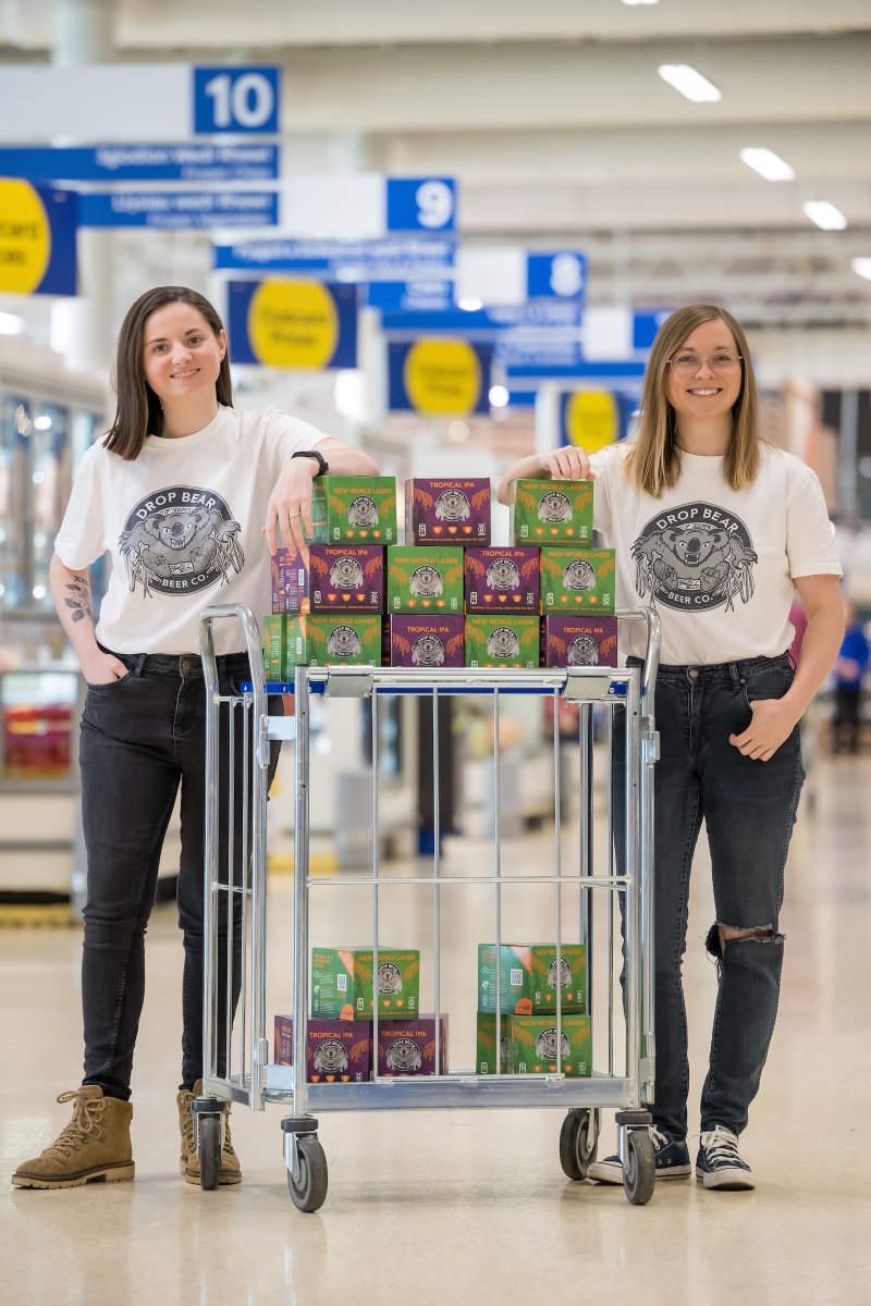 DropBearBeer's tweet photo. Now available in Tesco!🍻

We're BEYOND excited to reveal that our award winning New World Lager and Tropical IPA are rolling out across Tesco stores in Wales this week in our brand new four packs🔥

Make sure to pick some up when you're doing your weekly shop😜

#DROPBEAR https://t.co/mjMXZs2Qt5