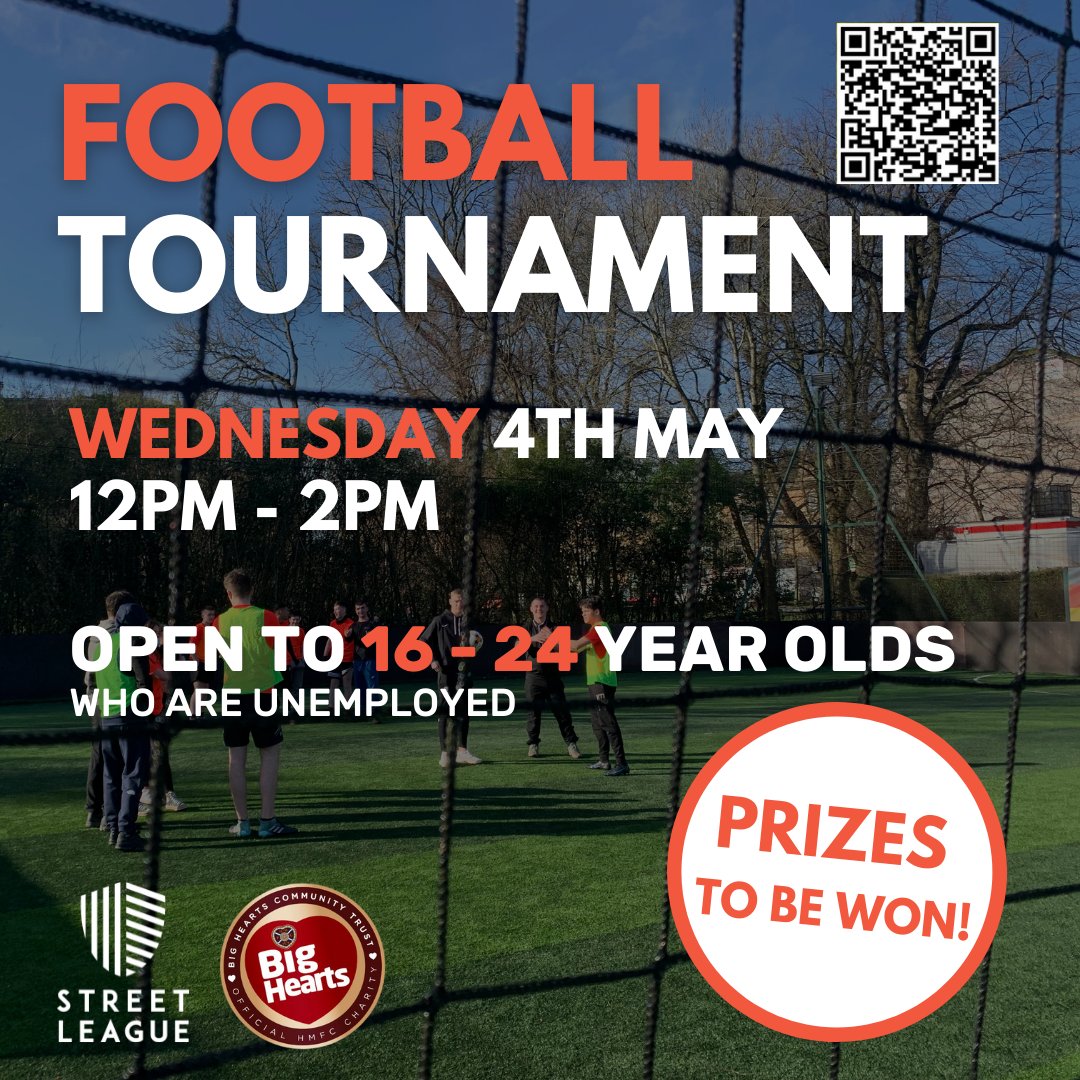 StreetLeagueUK's tweet photo. 🚨2 WEEKS TO GO🚨

REGISTER NOW and go in with a chance to win exciting prizes! 

📅 Wed 4th May 2022
📍 Wheatfield Stand, Tynecastle Park (12pm - 2pm)

@bighearts https://t.co/FumNKjeBwy