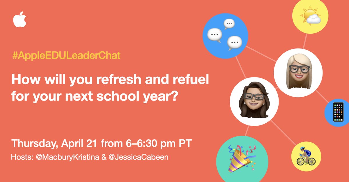 🦄 susan maynor 💡 engage the imagination 🌎 (@shmaynor) on Twitter photo 🎉#AppleEDULeaderChat Why is it important for leaders to refresh and refuel? Join the conversation this week with <a href="/MacburyKristina/">Kristina MacBury</a> and <a href="/JessicaCabeen/">Jessica Cabeen</a> #education #leadership <a href="/mschmitz_1/">Michelle Schmitz EdD</a> <a href="/MsAprilLutz/">April Lutz</a> <a href="/cre8Rt/">Laurie Doran</a> <a href="/LangstonEdTech/">Chuck Langston</a> @mcoutts81 <a href="/techclassrocks/">Erika Moser</a> <a href="/joyfulDuplisea/">Catherine Duplisea</a> <a href="/ckastrounis/">Chantel Kastrounis</a> 🎉#AppleEDULeaderChat Why is it important for leaders to refresh and refuel? Join the conversation this week with <a href="/MacburyKristina/">Kristina MacBury</a> and <a href="/JessicaCabeen/">Jessica Cabeen</a> #education #leadership <a href="/mschmitz_1/">Michelle Schmitz EdD</a> <a href="/MsAprilLutz/">April Lutz</a> <a href="/cre8Rt/">Laurie Doran</a> <a href="/LangstonEdTech/">Chuck Langston</a> @mcoutts81 <a href="/techclassrocks/">Erika Moser</a> <a href="/joyfulDuplisea/">Catherine Duplisea</a> <a href="/ckastrounis/">Chantel Kastrounis</a>