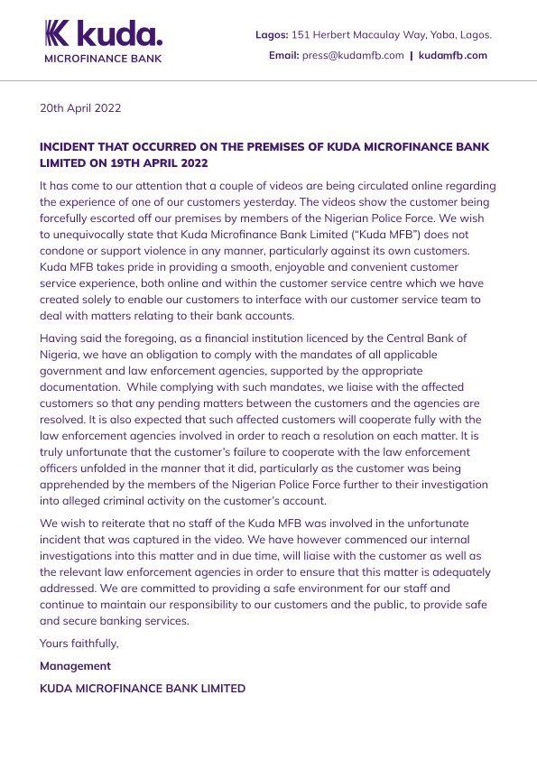 Kuda official statement #kudabank #kudaforafrica #Kuda #nigeria
