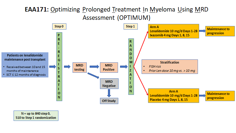 Ph3 Len +/- Ixa maintenance for MRD+ s/p ASCT -> #EAOnc EAA171 - Optimizing Prolonged Treatment In Myeloma Using MRD assessment (OPTIMUM) [Activation: Jun 1, 2021] https://t.co/4TRHkoLglI PI= @myelomaMD #NCT03941860 @eaonc #mmMRD #mmsm #bmtsm n=510 https://t.co/sGVevbO0Zi