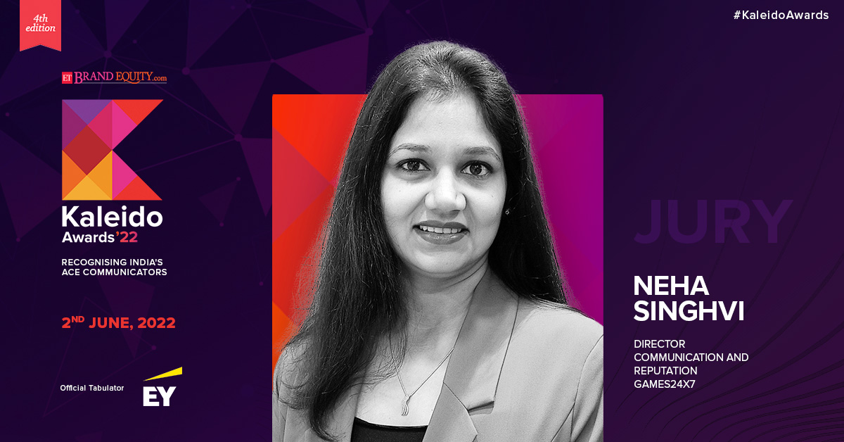 ETBrandEquity's tweet photo. .@NehaSinghvi, Director - Communication and Reputation, @games24x7 and our #KaleidoAwards'22 juror, has extensive experience in corporate reputation &amp; brand communications. Think you can impress her?

Last call for nomination. Click here to learn more: https://t.co/nQF2w3aqDR https://t.co/5BvoJiWgHS