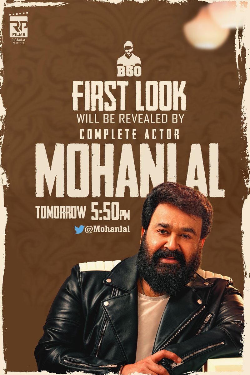 DEC (@decoffl) on Twitter photo The COMPLETE actor <a href="/Mohanlal/">Mohanlal</a> will be launching the #FirstLook of #Bharath50!! Tomorrow | 5:50pm
<a href="/bharathhere/">bharath niwas</a> <a href="/rpbala2012/">R.P.Bala RP FLIMS</a> <a href="/vanibhojanoffl/">Vani Bhojan</a> #RonnieRaphael <a href="/RPFilmsOfficial/">RP Films</a> <a href="/MuthaiahG/">P.G.Muthiah</a>
@stunnerSAM2
<a href="/aparajalyrics/">Aparaja</a> <a href="/actorvivekpra/">Actor Vivek Prasanna</a> <a href="/Danielanniepope/">Daniel Annie Pope</a> <a href="/iamswayamsiddha/">Swayam</a> <a href="/teamaimpr/">Team AIM</a> <a href="/decoffl/">DEC</a> The COMPLETE actor <a href="/Mohanlal/">Mohanlal</a> will be launching the #FirstLook of #Bharath50!! Tomorrow | 5:50pm
<a href="/bharathhere/">bharath niwas</a> <a href="/rpbala2012/">R.P.Bala RP FLIMS</a> <a href="/vanibhojanoffl/">Vani Bhojan</a> #RonnieRaphael <a href="/RPFilmsOfficial/">RP Films</a> <a href="/MuthaiahG/">P.G.Muthiah</a>
@stunnerSAM2
<a href="/aparajalyrics/">Aparaja</a> <a href="/actorvivekpra/">Actor Vivek Prasanna</a> <a href="/Danielanniepope/">Daniel Annie Pope</a> <a href="/iamswayamsiddha/">Swayam</a> <a href="/teamaimpr/">Team AIM</a> <a href="/decoffl/">DEC</a>