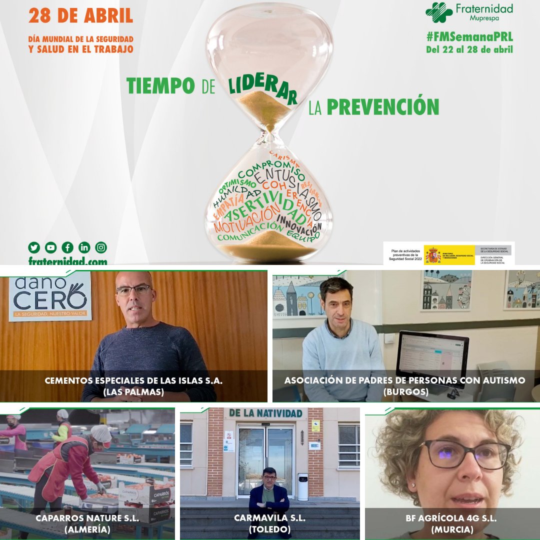Nuestros mutualistas celebran #DíaSeguridadYSaludTrabajo #FMSemanaPRL

-@autismoburgos youtu.be/SNyzy8GngqA
-BF Agrícola 4G youtu.be/5LtN0u83k-4
-<a href="/GrupoCaparros/">Caparrós</a> youtu.be/jd78LQCOBO0
-Carmavila youtu.be/t4w-IoEHdaI
-Cementos especiales las Islas
youtu.be/Ip7nIlv8rFc