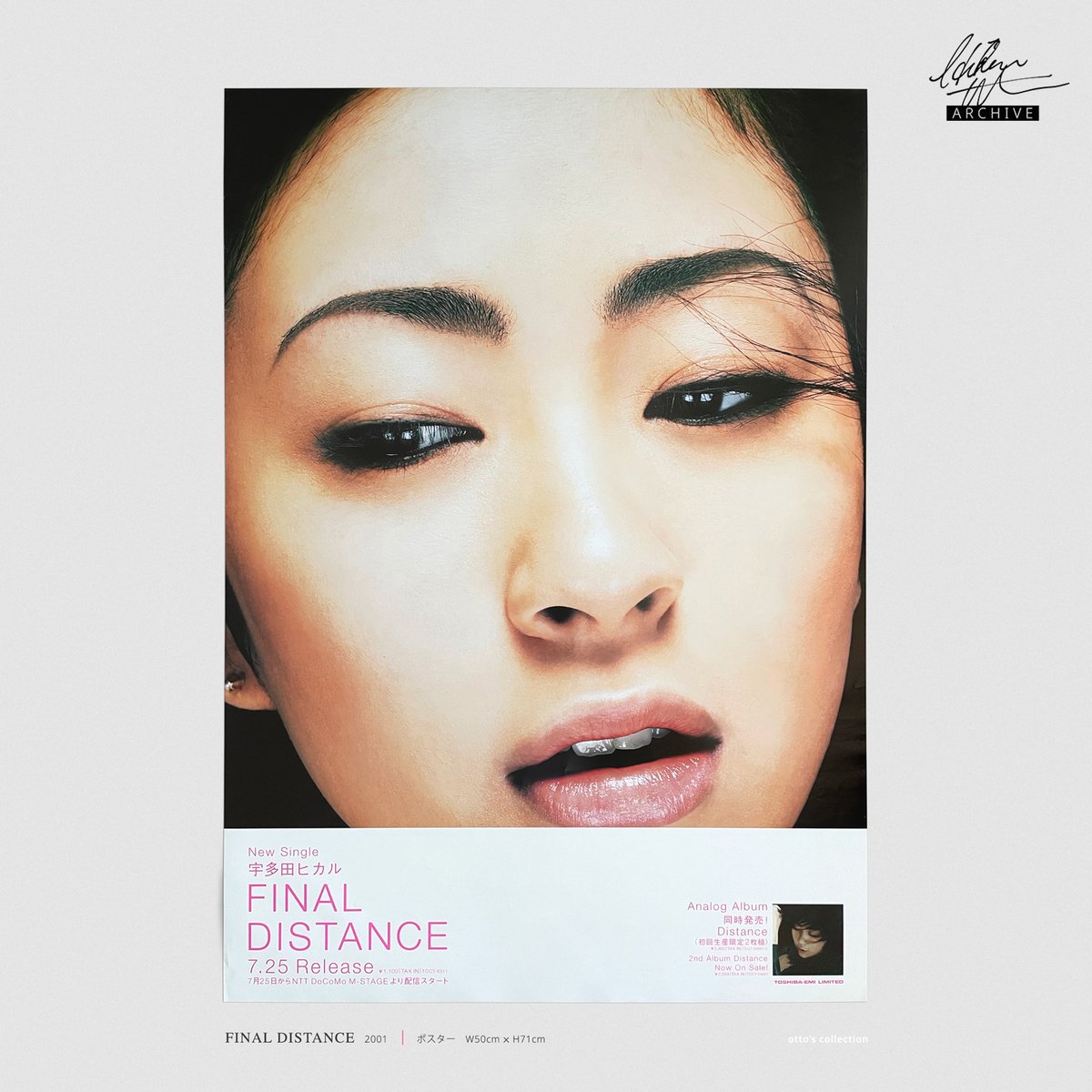ottoman0423's tweet photo. Promotion poster:  #HikaruUtada's 8th single "FINAL DISTANCE" released in July 2001.

"#FINALDISTANCE" is a rearranged ballad version of "#DISTANCE", in memory of a tragedy Osaka school massacre in 2001.

#宇多田ヒカル #UHArchive https://t.co/K0iDf61fyv
