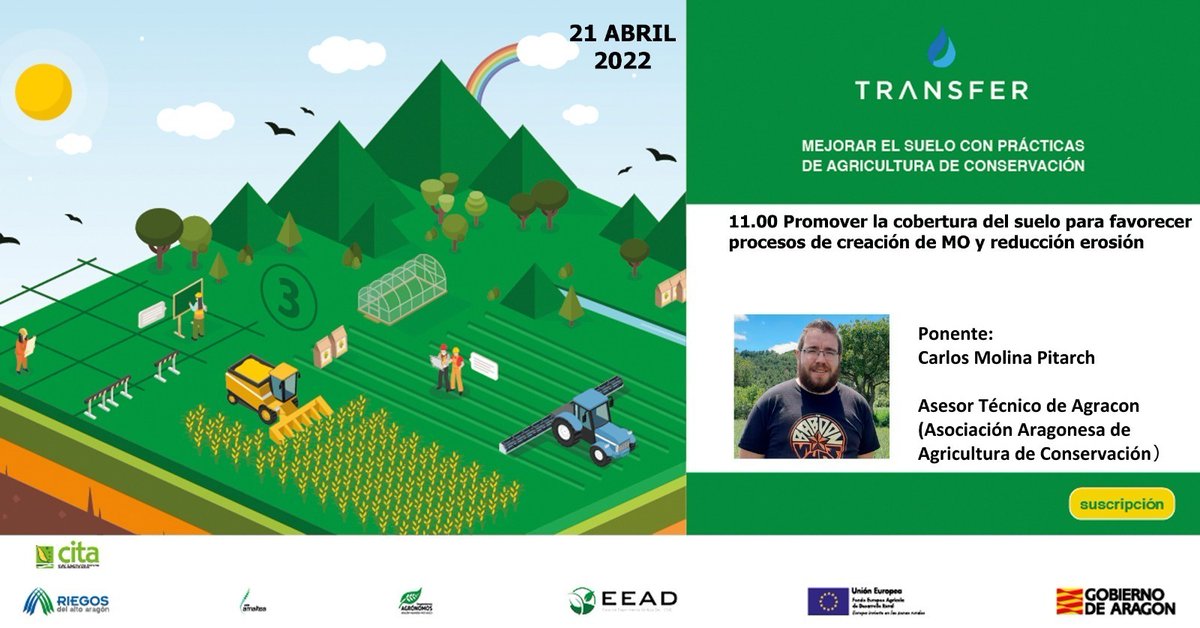 👩‍🏫 Nuevo curso de #TransferAragón
 🌿🌱📲 'Conservación y regeneración de los #suelos #agrícolas'.
🗓️⌚️ Jueves 21 de abril a las 11 horas.
💻 Síguelo aquí: cutt.ly/QPPvavn
