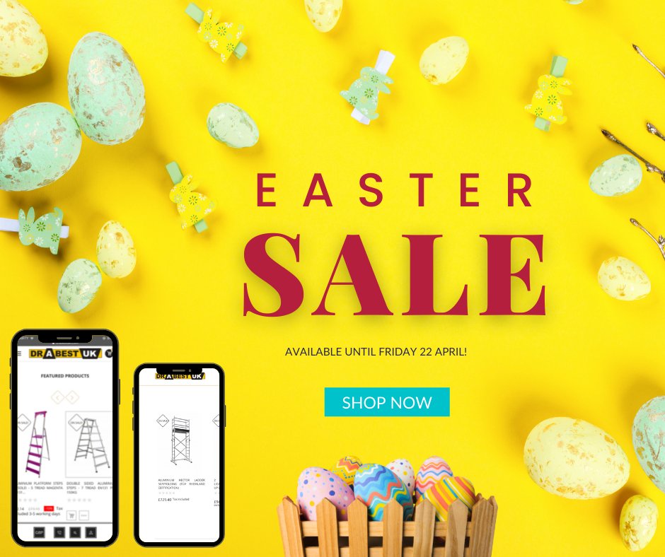 IT IS STILL AVAILABLE!!!! 🤩🤩🤩

Our Easter sale is still live on our website!

Sale ends on Friday 22nd April! 🤗

Get up to 30% off our ladders! 💪

Check out our website: drabestuk.com

#drabestuk #ladders #socialmedia #30percentoff #easter #eastersale #30percentoff
