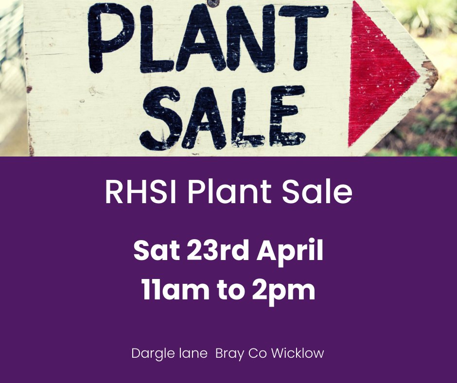 Annual RHSI Plant Sale will be held on Sat 23rd in Dargle Lane, Bray Co Wicklow (not Marlay Park) see rhsi.ie/calendar/ for directions