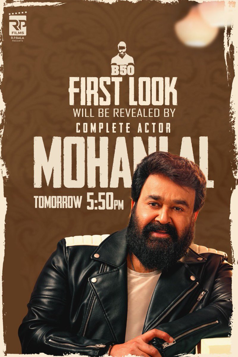 JayaTvOfficial's tweet photo. The COMPLETE actor @Mohanlal will be launching #FirstLook of my next #Bharath50!! Tomorrow 5:50pm

@rpbala2012 @vanibhojanoffl #RonnieRaphael @RPFilmsOfficial @MuthaiahG @stunnerSAM2 @aparajalyrics @actorvivekpra @Danielanniepope @iamswayamsiddha @teamaimpr @decoffl https://t.co/3ck08biaCX