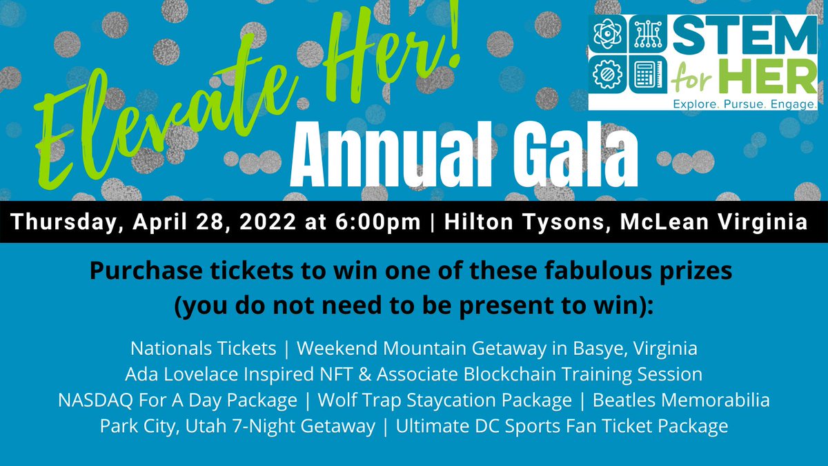 STEMforHer's tweet photo. Are you going to miss the hottest STEM for Her event of the season? Well don't! Register now. Or at least show your support by buying a raffle ticket for one of our amazing prizes. https://t.co/3QalZVmEOi https://t.co/aU6IILfcjX