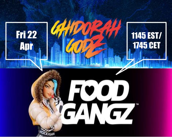 #GhidorahGodz 
Starting our new marketplace collabs. 

An exciting AMA with @FoodGangz community. Come join us this Friday, 22 Apr, 1745 CET/ 1145 EST.  Win 10 WL spots. 

We will share more about our roadmap V2 &amp; marketplace initiative.

Join:  discord.gg/RnQQAHUJ