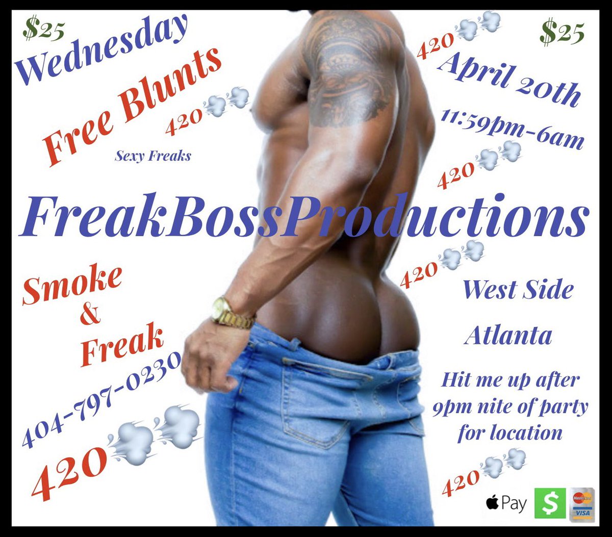 FreakBossatl's tweet photo. It’s goin up in SMOKE 💨💨💨💨 tonight… only spot to smoke and Fuck in Atlanta…. Come Fuck with us… passin out FREE BLUNTS https://t.co/NTCB25JSzC