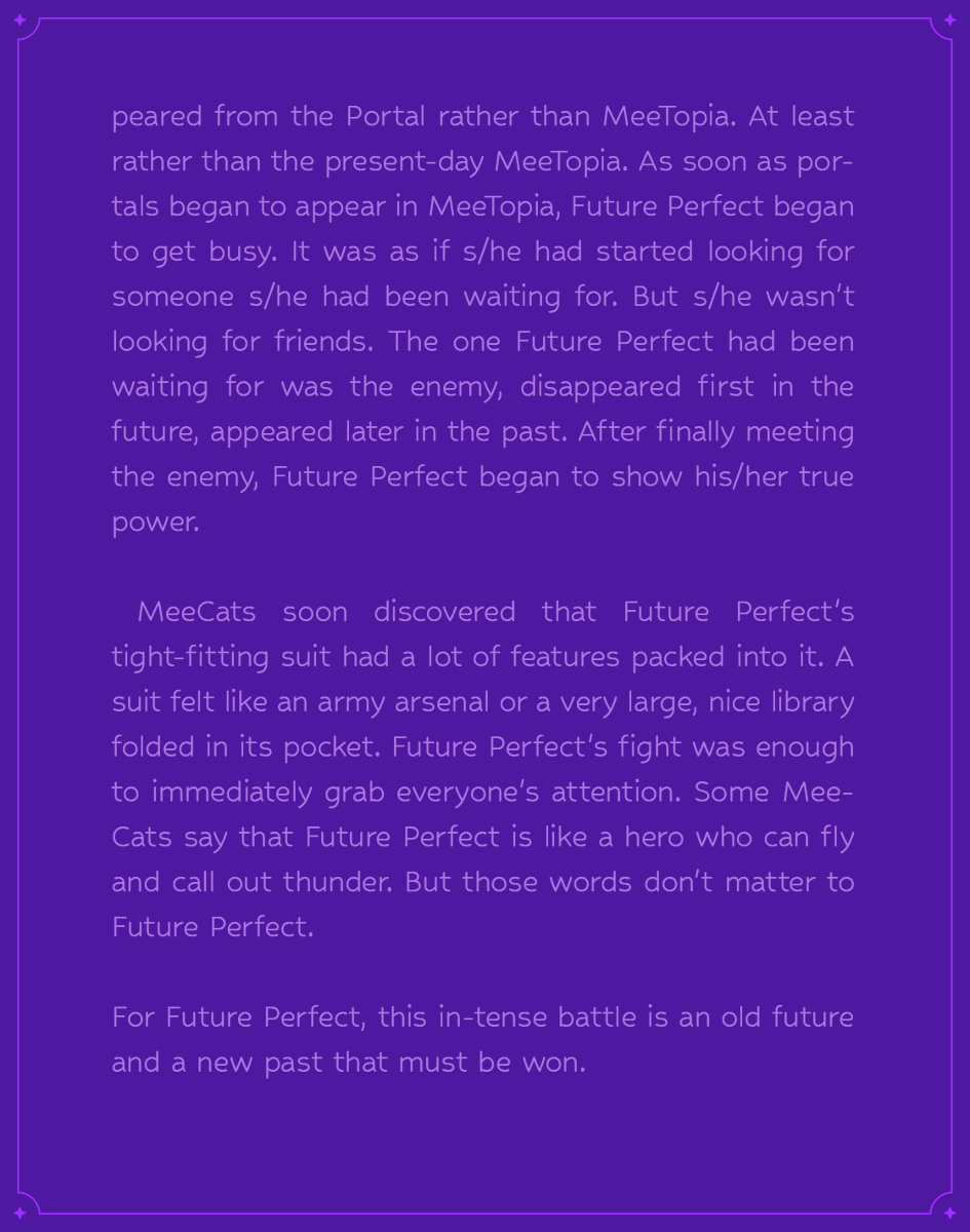 MeeCatsClub's tweet photo. Future Perfect Story

#NFTs #NFT #NFTCommmunity #nftcollectors #nftart #Metaverse #P2E #story #MeeCats https://t.co/A7AB4YxF2f