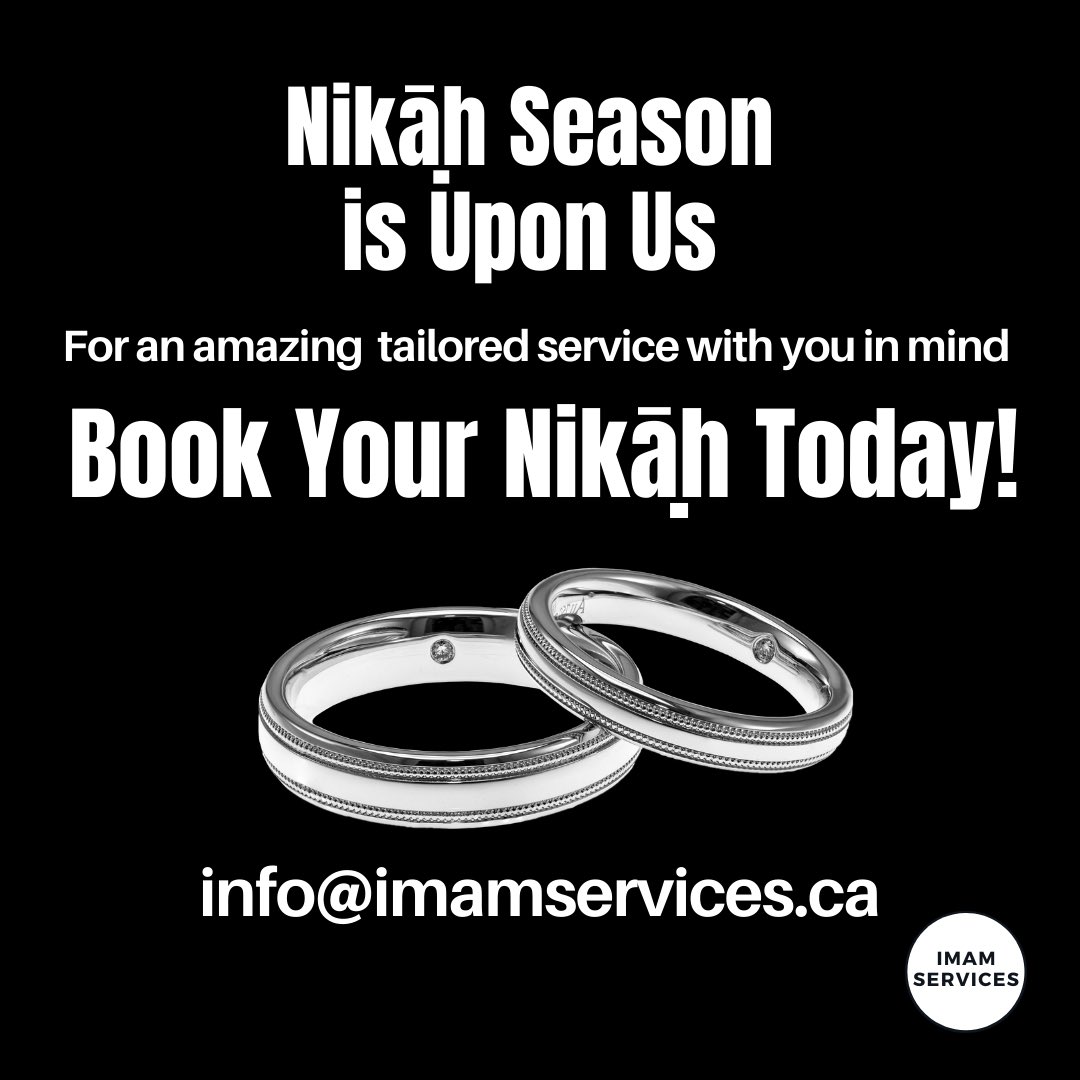 Imam_Services's tweet photo. Embrace yourselves! 
Nikāh season is coming up! 
For a tailored service, with you in mind, book your Nikāh with us today! 

#marriage #nikah #wedding #muslimmarriage #marriageregistration #marriageofficient #officient #clergyservices https://t.co/FLS2R8A9PF