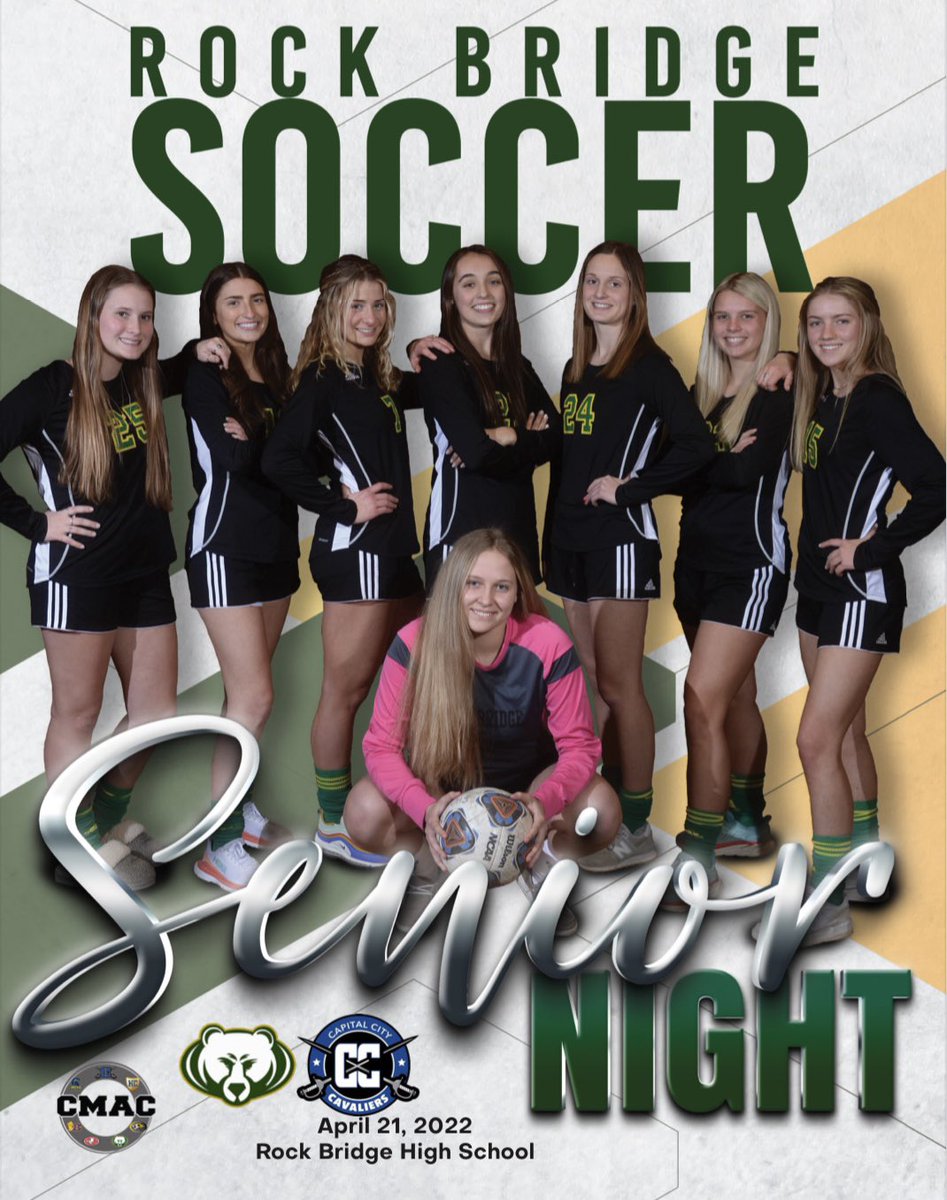 THURSDAY 4/21: 
⚽️⚽️2022 SENIOR NIGHT⚽️⚽️
5:30:  JV starts (play 1/2)
6:15:   Senior Field Walk
6:35:   Varsity starts