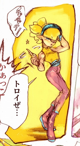 これスプラトゥーンの漫画で描いた1コマなんですが、格ゲー勢のみなさんにはおわかりになる元ネタがあります 