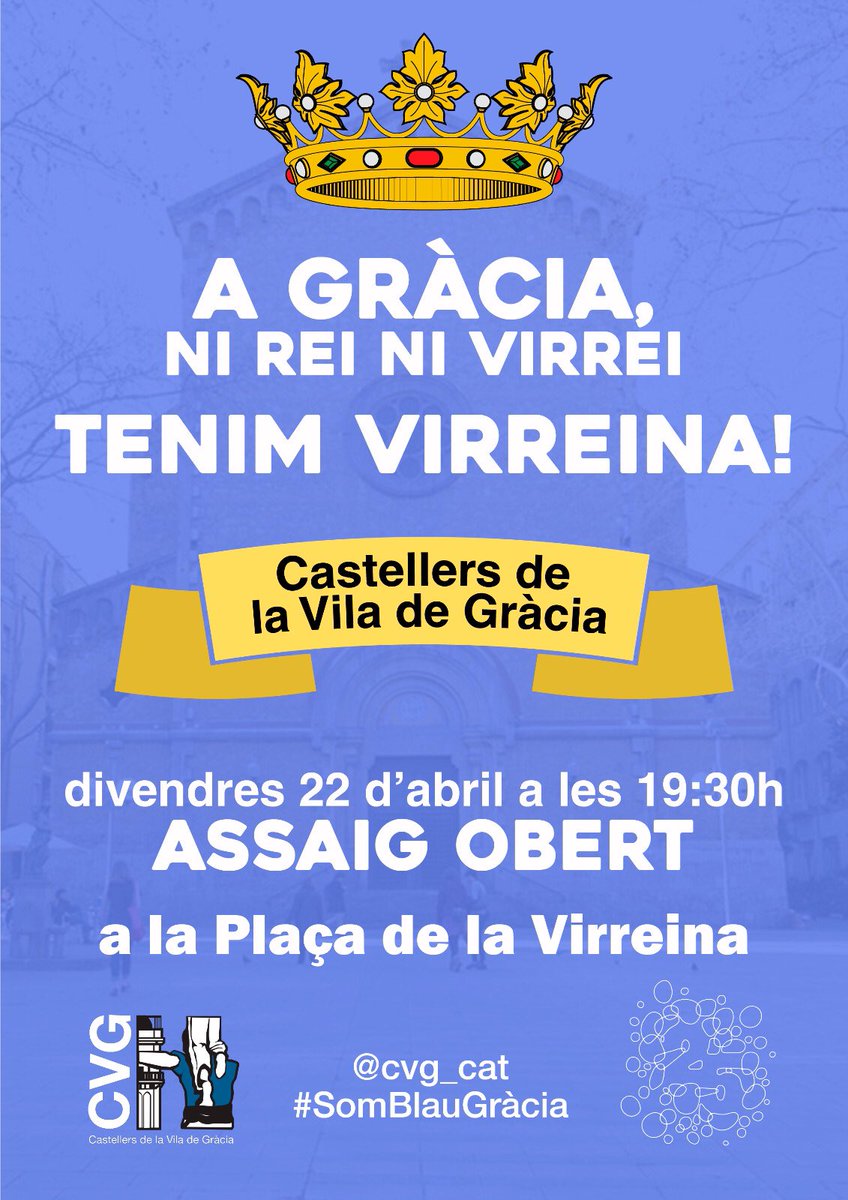 cvg_cat's tweet photo. A Gràcia ni rei ni virrei!

Divendres vine a partir de les 19:30 a la Plaça Virreina a participar a l’assaig obert!

#castellers #castelleres #somblaugracia https://t.co/yQWDlg0leY