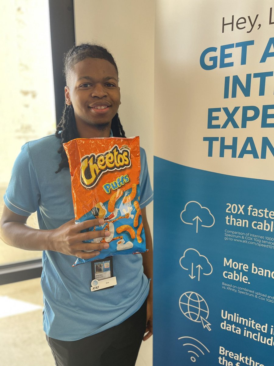 Andre is brand new to our store from the call center! His favorite snacks are Cheetos Puffs! We’re so happy to have him!
